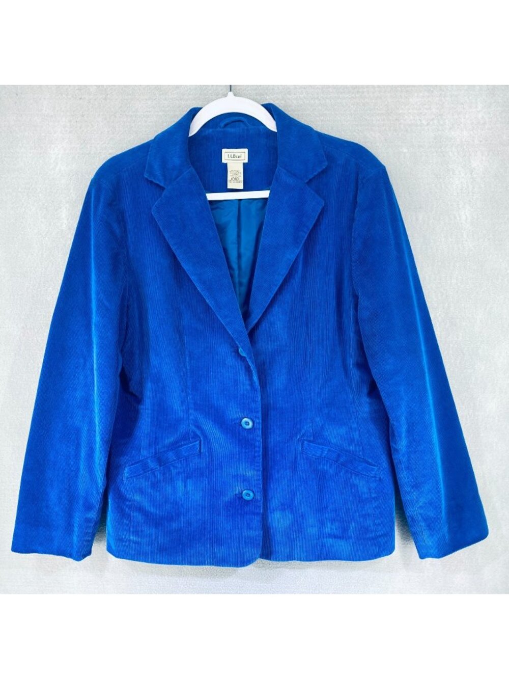 L L Bean Corduroy Jacket Womens 14 Blue Cotton Single Breasted Blazer Career